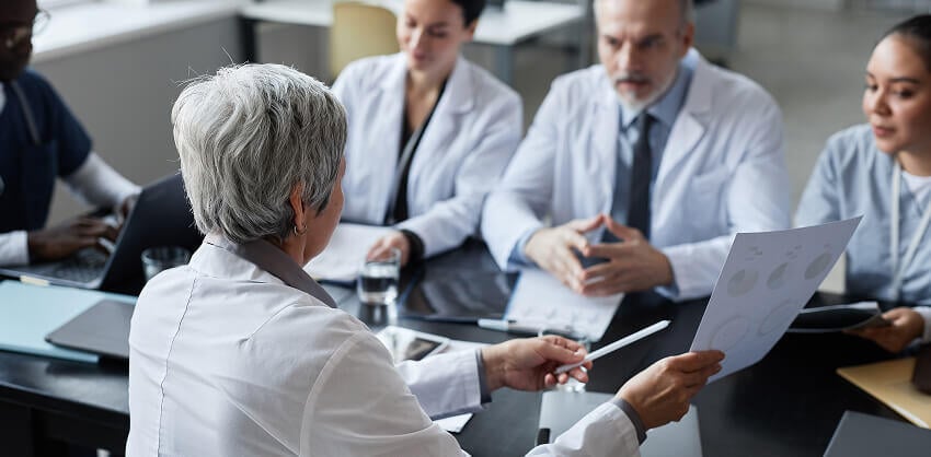 Doctors discussing contracting and credentialing